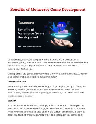 Benefits of Metaverse Game Development