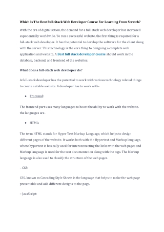 Which Is The Best Full-Stack Web Developer Course For Learning From Scratch