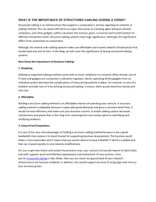 WHAT IS THE IMPORTANCE OF STRUCTURED CABLING DURING A CRISIS