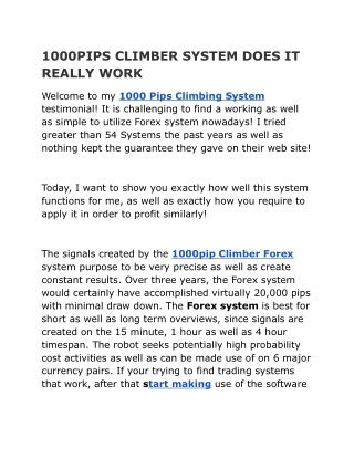 1000PIPS CLIMBER SYSTEM DOES IT REALLY WORK