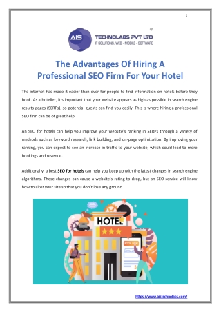 The Advantages Of Hiring A Professional SEO Firm For Your Hotel