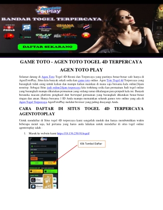 AGEN TOTO TOGEL 4D TERPERCAYA AGENTOTOPLAY