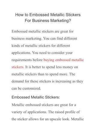 How to Embossed Metallic Stickers For Business Marketing