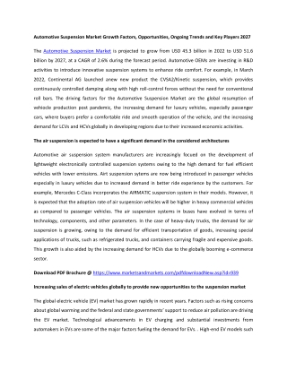 Automotive Suspension Market Growth Factors, Opportunities, Ongoing Trends and K