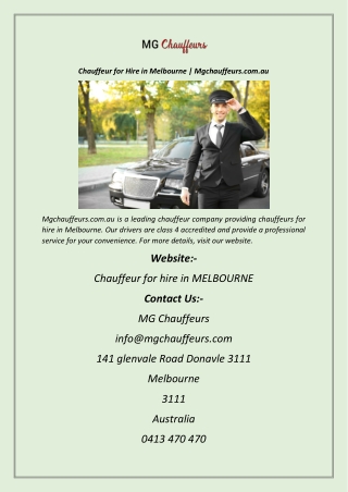 Chauffeur for Hire in Melbourne  Mgchauffeurs.com