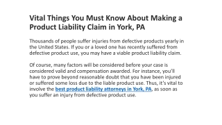 Vital Things You Must Know About Making a Product Liability Claim in York, PA