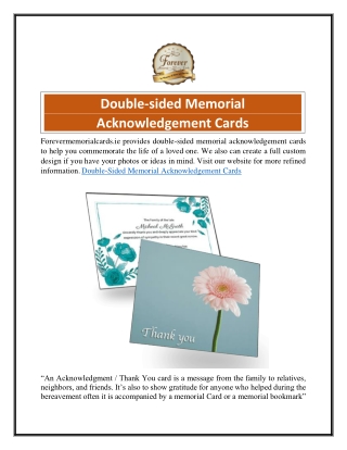 Double-sided Memorial Acknowledgement Cards  Forevermemorialcards.ie