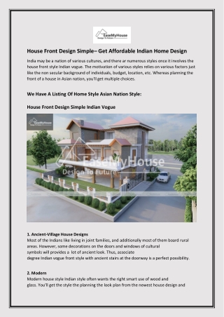House Front Design Simple– Get Affordable Indian Home Design