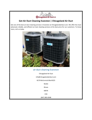 Get Air Duct Cleaning Evanston | Chicagoland Air Duct