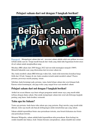 Pelajari saham dari nol dengan 5 langkah berikut - Prayoda.id