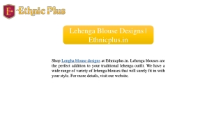 Lehenga Blouse Design | Ethnicplus.in