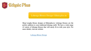 Lehenga Blouse Design | Ethnicplus.in