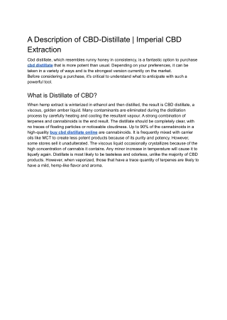 A Description of CBD-Distillate | Imperial CBD Extraction