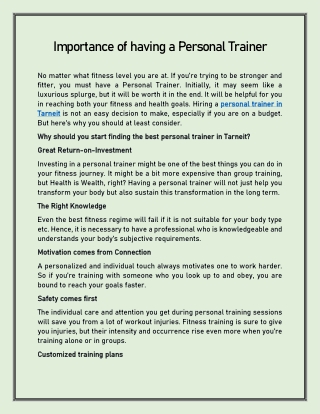 Importance of having a Personal Trainer