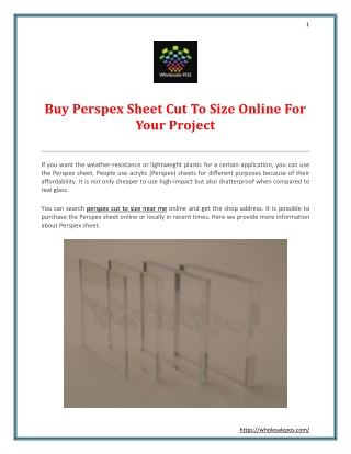 Buy Perspex Sheet Cut To Size Online For Your Project