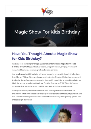 Magic Show For Kids Birthday