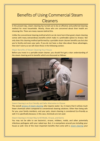 Benefits of Using Commercial Steam Cleaners