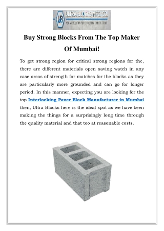 Interlocking Paver Block Manufacturer in Mumbai	Call-8530472460