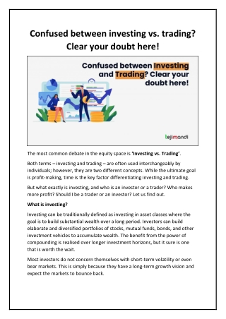 Confused between investing vs. trading Clear your doubt here