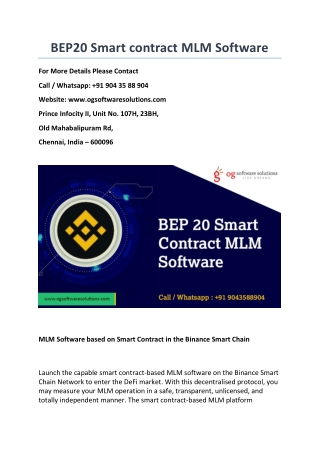 BEP20 Smart Contract MLM Software