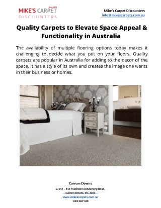 Quality Carpets to Elevate Space Appeal & Functionality in Australia