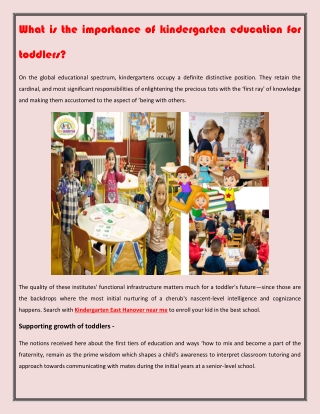 What is the importance of kindergarten education for toddlers
