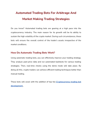 Automated Trading Bots For Arbitrage And Market Making Trading Strategies