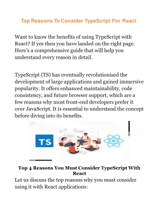 Top Reasons To Consider TypeScript For React