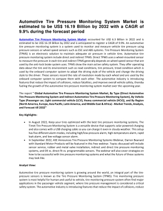 Automotive Tire Pressure Monitoring System Market