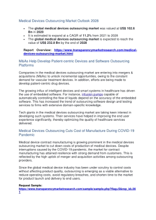 Medical Devices Outsourcing Market Outlook 2028