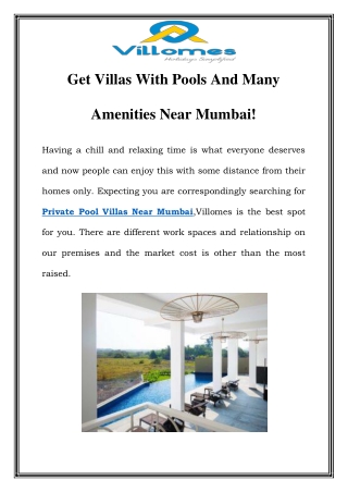 Private Pool Villas Near Mumbai Call-9930000773