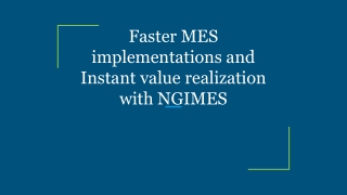 Faster MES implementations and Instant value realization with NGIMES
