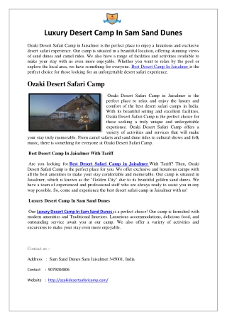 Luxury Desert Camp In Sam Sand Dunes