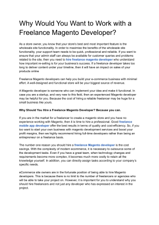 Why Would You Want to Work with a Freelance Magento Developer?