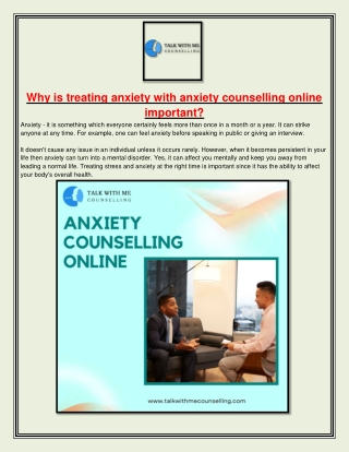 Why is treating anxiety with anxiety counselling online important