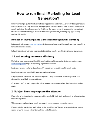 How to run Email Marketing for Lead Generation