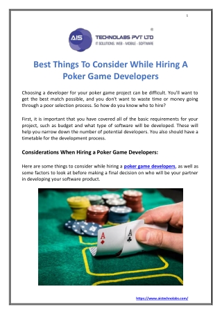 Best Things to Consider While Hiring a Poker Game Developers