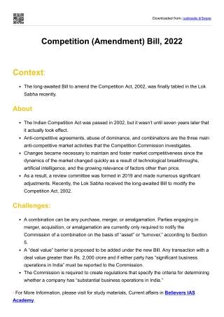 Competition (Amendment) Bill, 2022