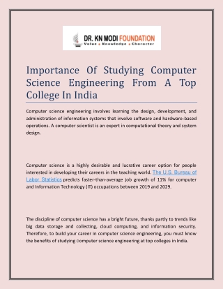 Importance Of Studying Computer Science Engineering From A Top College In India