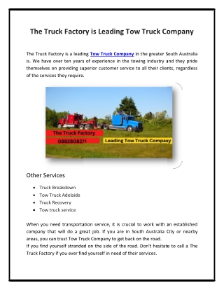 The Truck Factory is Leading Tow Truck Company