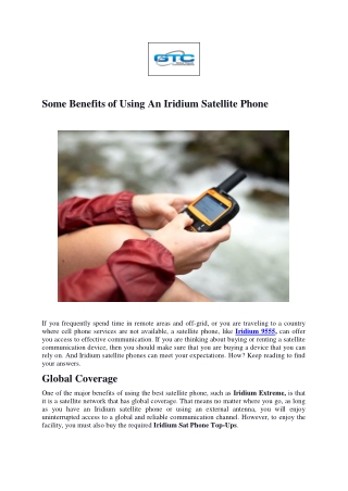 Some Benefits of Using An Iridium Satellite Phone