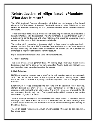 Reintroduction of eSign based