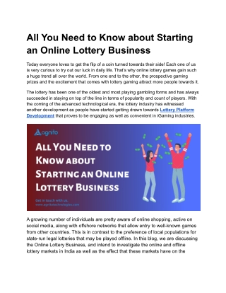 All You Need to Know about Starting an Online Lottery Business