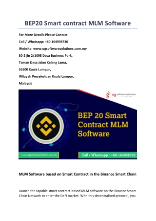 BEP20 Smart Contract MLM Software