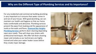 Why are the Different Types of Plumbing Services and Its Importance?