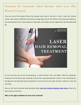 Answering the Commonly Asked Question about Laser Hair Removal Treatment