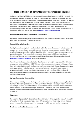 Here is the list of advantages of Paramedical courses