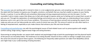 Counselling and Eating Disorders