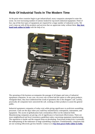 Role Of Industrial Tools In The Modern Time