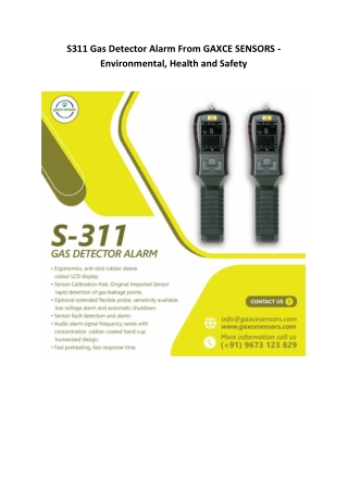 S311 Gas Detector Alarm From GAXCE SENSORS - Environmental, Health and Safety